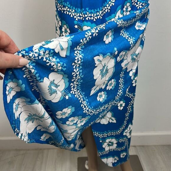 Rayon Floral Print Blue And White Wrap Maxi Skirt One Size - Picture 2 of 7
